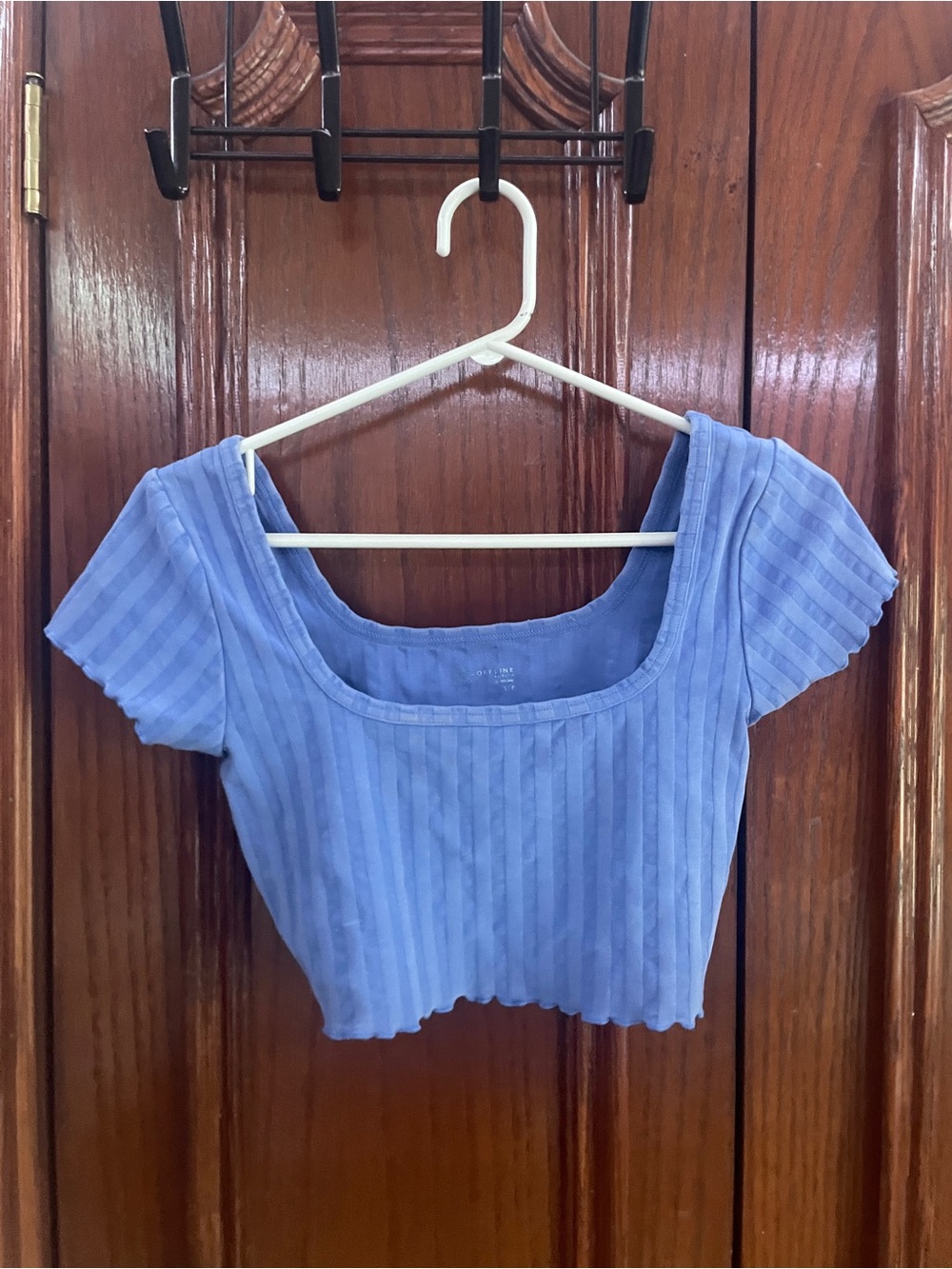 aerie Ribbed Square-Neck Crop Top - Periwinkle Blue